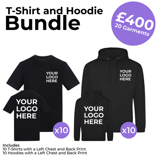10 T-Shirts and 10 Hoodies Left Chest and Back Print Bundle