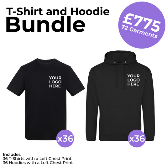 36 T-Shirts and 36 Hoodies Left Chest Print Bundle