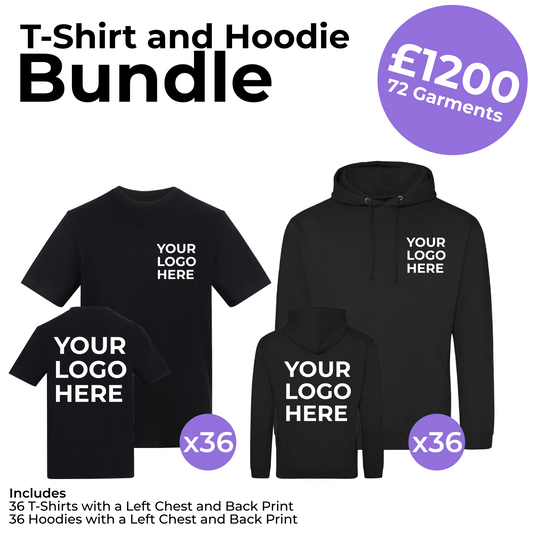 36 T-Shirts and 36 Hoodies Left Chest and Back Print Bundle